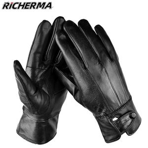 Winter Motorcycle Gloves Waterproof Sheepskin Leather Motorbike Fleece Warm Driving For Men Women Cycling Mitts 231221