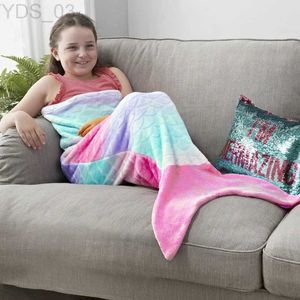 Pajamas Children Kids Mermaid Blanket Shark Mermaid Tail Blanket Sleeping Sack Sofa Bed Double Flannel Child Sleeping Bag 110X40cmzln231222