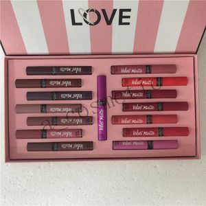 Em estoque! Lip Gloss Good Quality Love Cream Matte Stain Conjunto Lipstick Líquido 15 Cores Kits de maquiagem de gloss de umidade duradoura com bolsa com bolsa