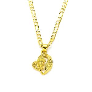 Pingente de rosa do coração 14k Gold sólido GF GF italiano Figaro Link Chain Charclace 24 3 mm feminino246g