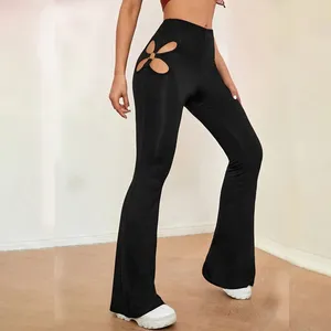 Women's Pants Korean Fashion 2023 Hollow Out Wide Leg Casual Flare Pant High Waist Loose Trousers Black Red Green Brown