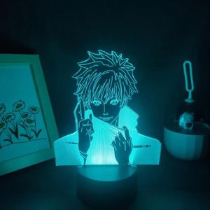야간 조명 Jujutsu Kaisen 애니메이션 피겨 Gojo Satoru 3D LED 램프 RGB 네온 USB 침실 테이블 장식 만화 생일 선물 288g