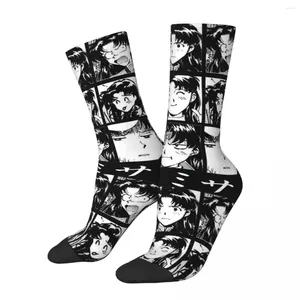 Meias masculinas Design maluco Misato Katsuragi Basquete Rei Ayanami Anime EVA Japan Manga Polyster Crew para unissex não deslizamento