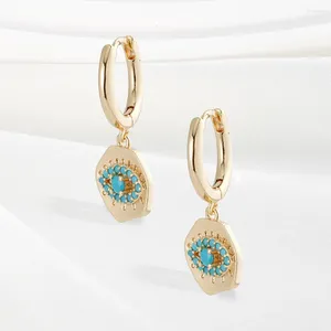 Hoop Earrings Turquoise Pendant Original Design Bohemian Style Copper Plated 18K Gold Women's Stylish Elegant Jewelry