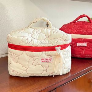 Ins Rabbit quiltad Cotton Flip Cosmetic Bag Cases Lady Makeup Pouch Travel Organizer förvaringspåsar med dragkedja 231222