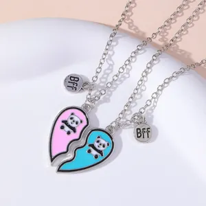 Pendant Necklaces Cute Panda Heart Necklace For Women Chinese Broken Clavicle Chain BFF Friends Jewelry Gifts Friend Girl