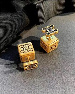 Dangle & Chandelier European and American personalized high-quality jewelry retro niche three-dimensional square earrings can be worn with two earrings