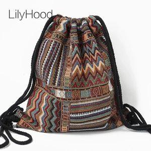 Women Fabric Backpack Female Gypsy Bohemian Boho Chic Aztec Ibiza Tribal Etnic Cottage Cottage Soft Brown Crewstring Bags di raccabiancheria 231222