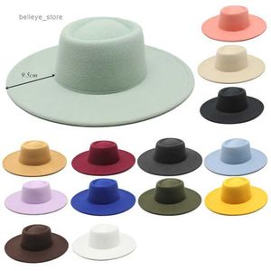 Breda randen hattar hink hattar klassisk brittisk stil 9,5 cm stor bredd fedora hatt för kvinnliga mode damer elegant filt kyrka hattar bröllopsklänning jazz capl231221