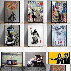 Målningar roliga målningar Street Art Banksy iti Wall Arts Canvas målning affisch och tryck cuadros bilder för heminredning ingen drop del dh95g