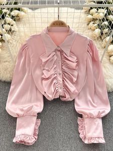 Women's Blouses Women Spring Autumn Shirt Korean High Quality Long Sleeved Blouse With Ruffle Design Loose Fitting And Slimming Top D5044