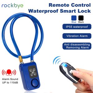 Rockbye Bicycle Steel Lock Alarm with Remote Anti-theft Password Bike Lock Cable 110db Warning Secuiry Cycling Accessories 231221