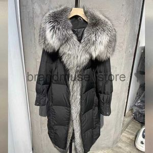 Coletes femininos 2023 Long White Duck Down Jacket Winter Women New Natural Real Fox Fur A quente casaco solto de luxo grossa Streetwear J231222