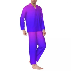 Mäns sömnkläder pyjamas manlig gradient galax sömnrosa lila blå himmel 2 bit avslappnad pyjama sätter långärmad mjuk överdimensionerad hemdräkt