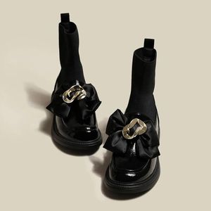 Stiefel Marke Frühling Herbst Elastizier Strümpfe Frauen Boots neue Slipper kleine Lederschuhe Midtube Patent Leder Overhoes Stiefel