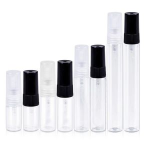 500pcs 2ml 3ml 5ml 10mlガラス香水ボトルクリアスプレーボトル空のフレグランスパッケージバイアルと黒のキャップmdcbo
