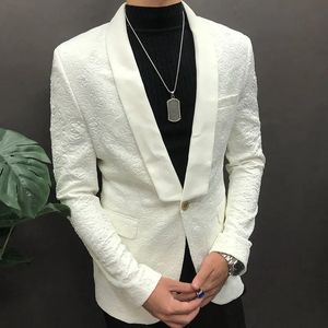 Luxury White Rose Jacquard Blazer Slim Masculino Business Casual Wedding Abit per uomini smoking fumi costumi di mariage Homme 231221