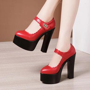 Dress Shoes 15cm Extremem Small Size 32-43 Chunky Platform Pumps Red White Wedding 2023 Spring Block High Heels Model Party