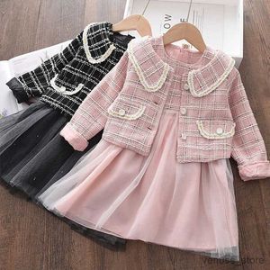 Mädchenkleider Bär Anführer Baby Girl Prinzessin Kleid mit Mantel Herbst und Winter Party Kinder Kleidung elegante Mädchen Outfit Kinder Kleidung 2pcs