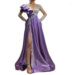 Ethnic Clothing Purple Sequin See-through Slit Maxi Evening Dress 2spring African Dresses For Women Long Sleeve Slim Elegant Party Fairy