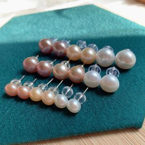 Stud Earrings Grade Real Natural Freshwater Pearl Minimalist White Purple Round Button Baroque Charm Ear Studs Earring Women