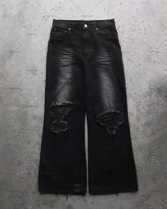 Ny vintage punk hög midja tår jeans män y2k street mode lös knapp avslappnad hög midja breda ben byxor mäns 231222