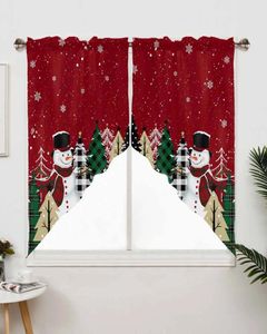 Curtain Christmas Snowman Red Snowflake Tree Window Curtains For Living Room Kitchen Drapes Home Decor Triangular