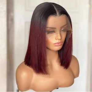 Red Colored Human Hair Wigs For Women Short 13X6X1 Lace Front Wigs1B/30 Ombre Straight Bob Remy Brazilian