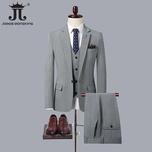 Jacka Vest Pants Spring Autumn Suit Mens British Stripes Casual Formal Workwear Groom Wedding Dress Social Tuxedo 231221