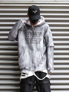 Unisex fare vecchio sporco cravatta grigio-dye irregolare falsa due vestiti da uomo con cappuccio con cappuccio streetwear oversize high street