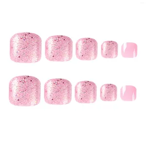 Falska naglar mjuka rosa konstgjorda tånaglar söt gel tå diy för kvinna fotdekoration