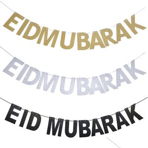 Inne świąteczne zapasy imprezowe złoto Sier Black Eid Banner Glitter Paper Garland Mubarak Party Muzułmański Festiwal Bunting Ramadan Drop dhtle