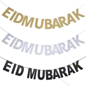 Другая праздничная вечеринка снабжает золото Sier Black Eid Banner Glitter Paper Garland Mubarak Party Muss Muss Festiv