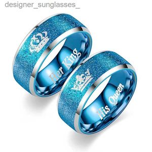 Band Rings ZORCVENS Her King and His Queen Couples Wedding Rings for Men and Women Blue Stainless Steel Crown Letter Jewelry GiftsL231222