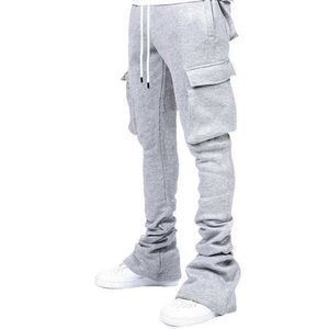 Mens Elasticity Cargo Pants Slim Fit Sweatpants Pocket Designer Trouser Men's Jeans New Design Custom Flare Sweat Pants Street Wear Men Pile Up Stacked Pants 2774