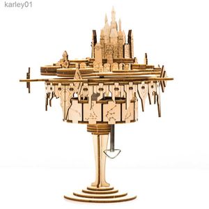 3D Puzzles 3D Wood Sky Castle Music Box Diy Wood Puzzle Model Building Kit Creative Gift For 6+ YQ231222