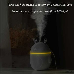 Umidificatori Umidificatore d'aria Lovely Deer USB Ultrasonic Cool Mist Maker Fogger LED Light in 1 Mini Aroma Diffusore Olio essenziale Humificador