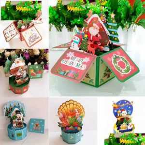 Cartões de felicitações Cartão 3D UP Cartão postal DIY Decoração de festas da festa do presente Feliz ano do Natal Noel Navidadl231012 Drop Delivery Home GA DH80Y