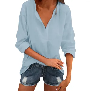 Women's Blouses V-neck For Women Casual Solid Color Long Sleeve Button Down Tops Office Shirts Elegant Formal Loose T-Shirt Blusa