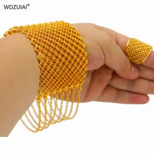 WDZUIAI Design 24k Gold Color Tassels Cuff Bracelet Ring Jewelry Set Dubai African French Women Bridal Wedding Party Jewelry 231221