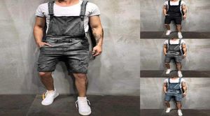 2019 Men Oversize Men Ripped jeans Jumpsuits calças curtas Estilo de rua de verão Suspender de jeans de jeans de jeans calças curtas 5572936