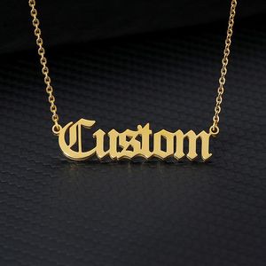 Personalized Old English Custom Name Necklaces For Women Men Gold Silver Color Stainless Steel Chain Pendant Necklace Jewelry315Q