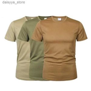 Tactical T-shirts 2 Pieces Tactical Summer Breathable Quick Drying Round Neck Mesh Short Sleeve T-shirtL231222