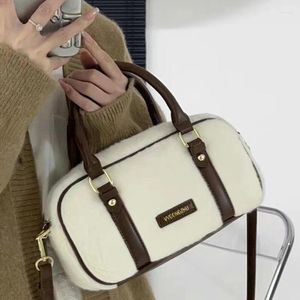 Shoulder Bags Xiuya Soft Plush Solid Color Handbag Letter Rivets Fresh Cute Bag Harajuku Style Simple Elegant Ladies Crossbody