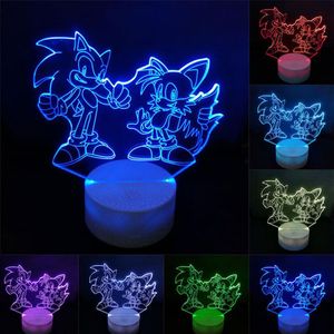 Sonic Action Şekil 3D Masa Lambası LED'i değiştirme Anime Hedgehog Sonic Miles Model Oyuncak Aydınlatma Yenilik Gecesi Light262g