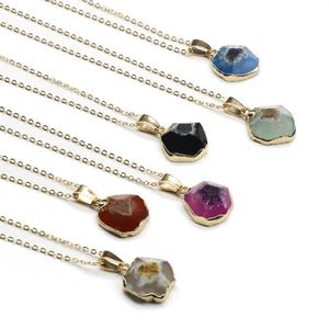 Agate Irregular Bezel Pendant Necklace for Women Natural Stone Chakra Gold Chain Choker Necklaces Women Girls Jewelry Gifts238C