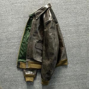 Jackets masculinos clássicos americanos retrô de cabra mista de cabra vegetal bronzeado roupas de couro real casaco curto casaco