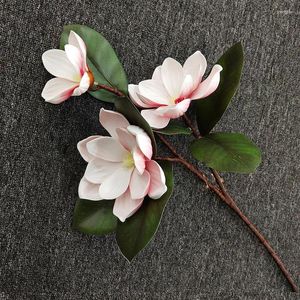 Dekorativa blommor 1 st konstgjorda magnolia blommor gren vardagsrum hem bröllop dekor arrangemang hösten vit orkidé falsk växt