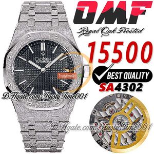 OMF 15500 SA4302 Automatic Mens Watch 41mm Frosted Steel Case Black Textured Dial Stick Markers Stainless Steel Bracelet Super Edition trustytime001Wristwatches