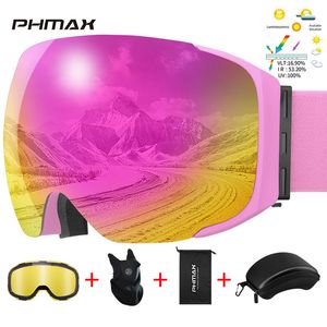 PHMAX Pro Ski Goggles UV400 Anti-fog Eyewear Magnetic Lens Night Vision Yellow Lens Outdoor Sports Snowboard Big Snow Goggles 231221